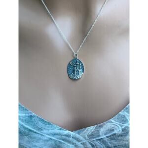 Sterling Silver Castle Charm with Bronze Moon Necklace